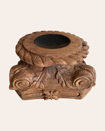 Vintage Hand-Carved Wooden Pillar Base Stand