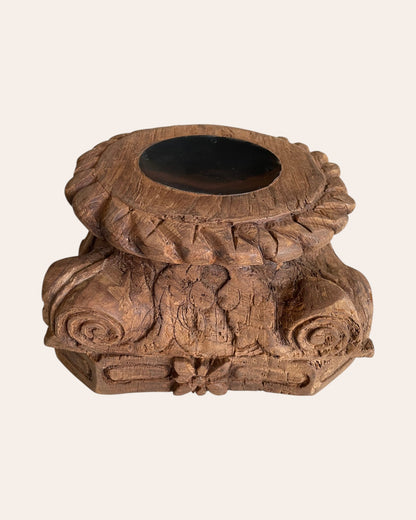 Vintage Hand-Carved Wooden Pillar Base Stand
