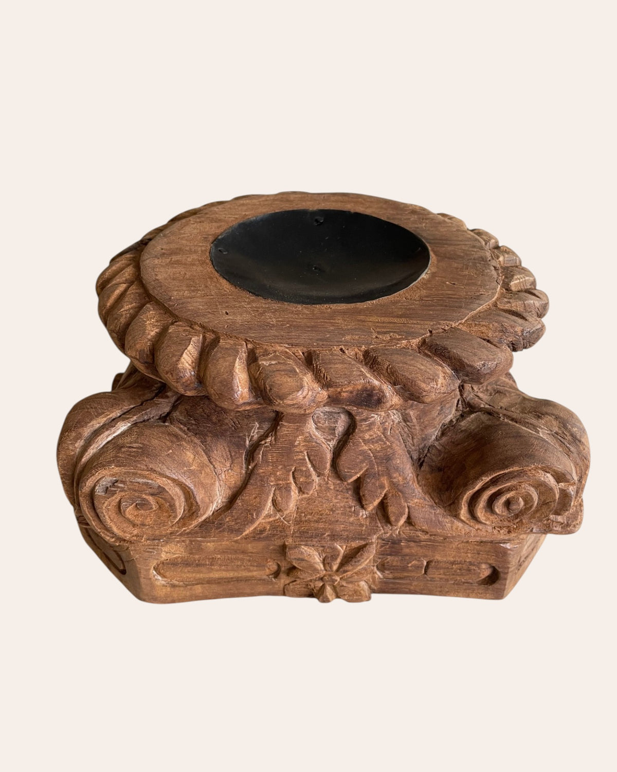 vintage hand-carved wooden pillar base stand