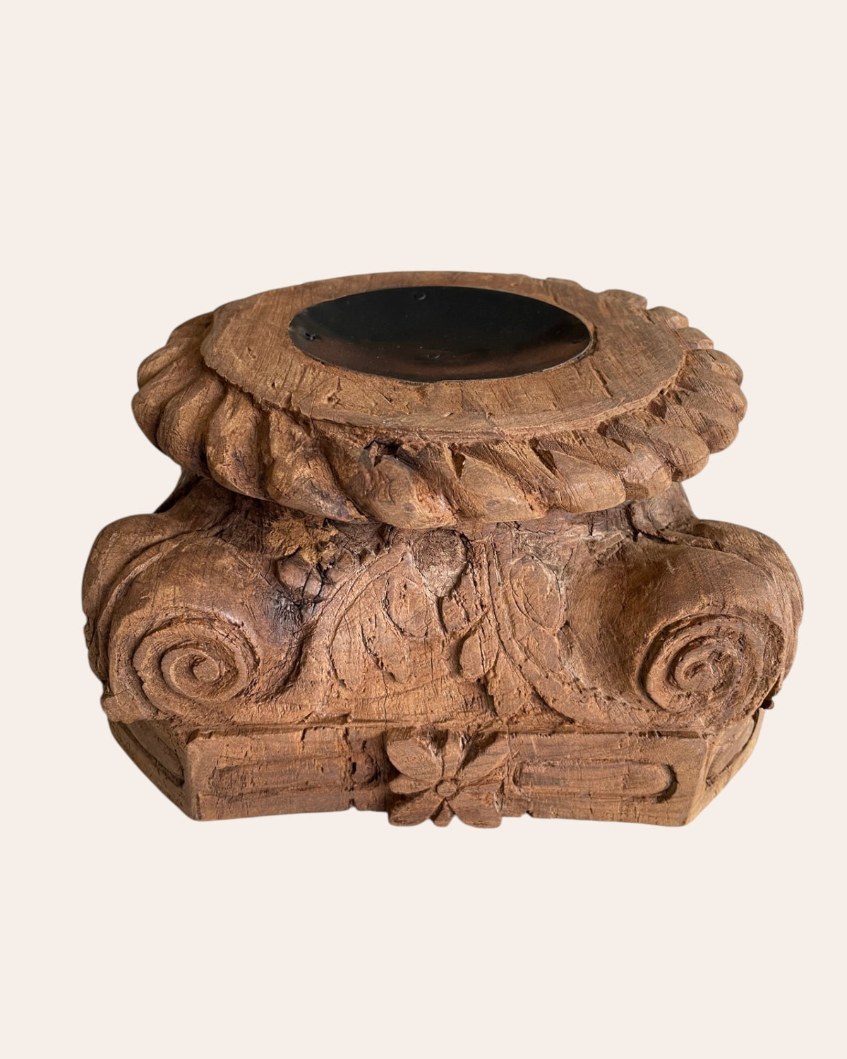 vintage hand-carved wooden pillar base stand