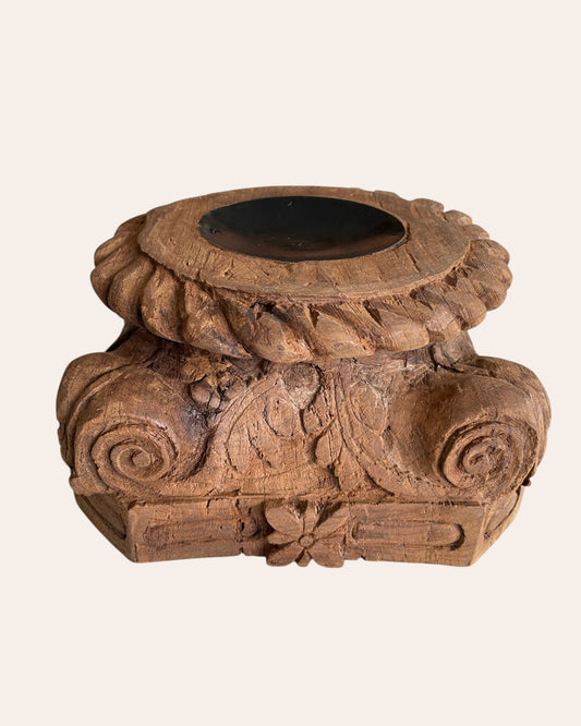 Vintage Hand-Carved Wooden Pillar Base Stand