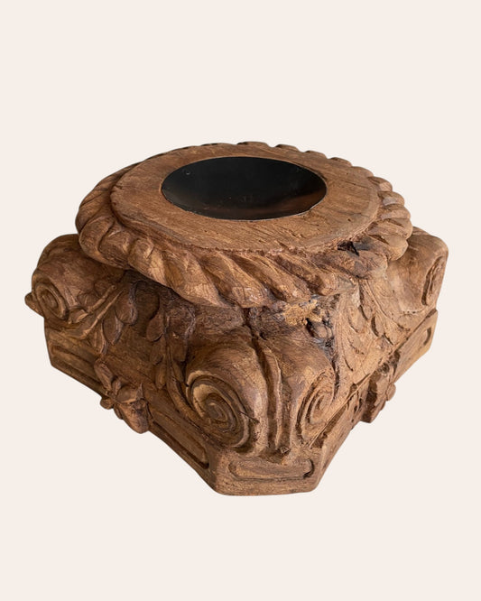 Vintage Hand-Carved Wooden Pillar Base Stand