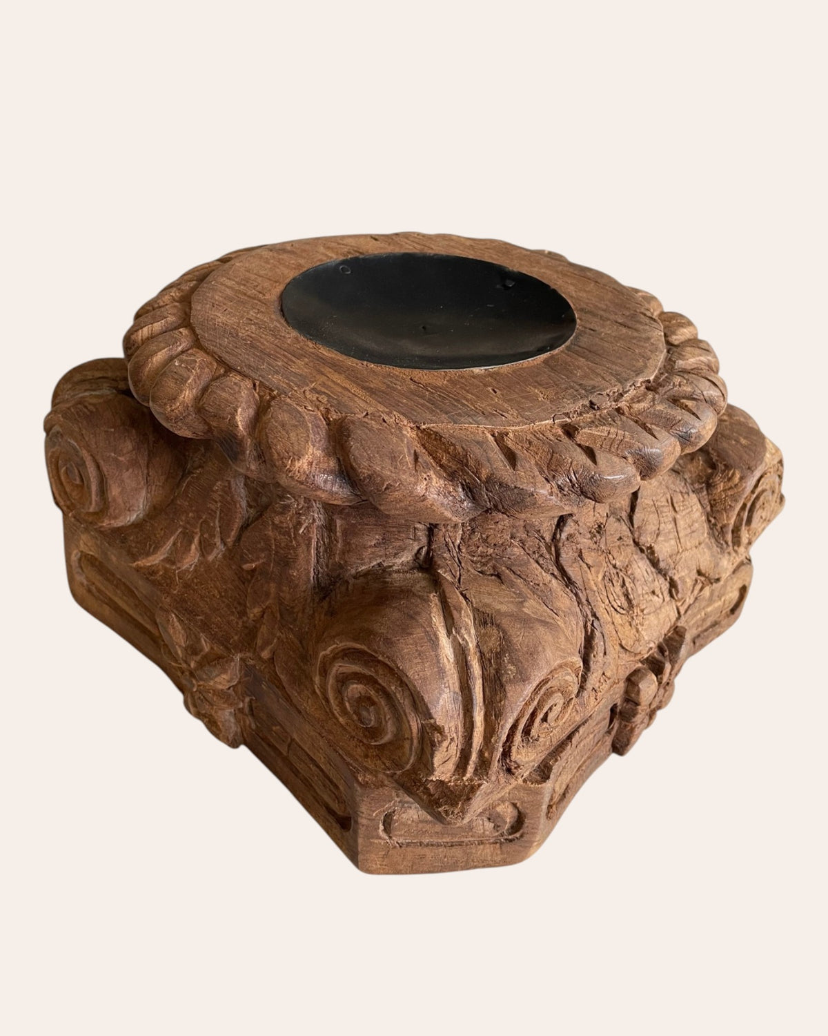 vintage hand-carved wooden pillar base stand