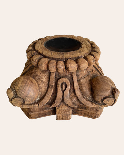 Hand-Carved Wooden Pillar Base Candle Holder / Plant Stand