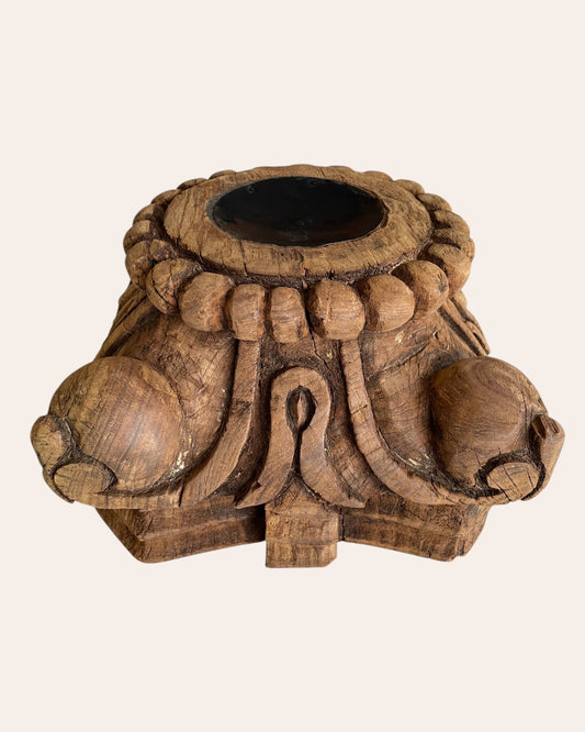 Hand-Carved Wooden Pillar Base Candle Holder / Plant Stand