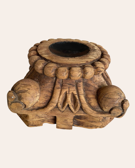 Hand-Carved Wooden Pillar Base Candle Holder / Plant Stand