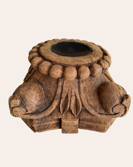 Hand-Carved Wooden Pillar Base Candle Holder / Plant Stand