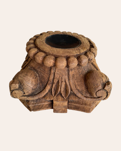 Hand-Carved Wooden Pillar Base Candle Holder / Plant Stand
