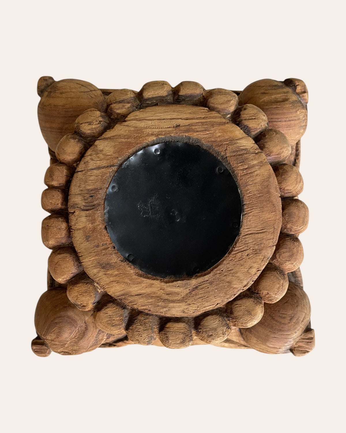 hand-carved wooden pillar base candle holder / plant stand