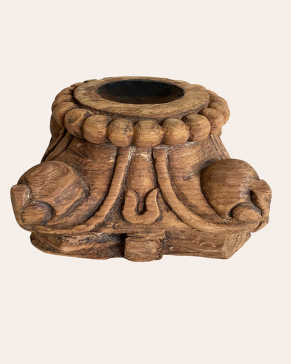 Hand-Carved Wooden Pillar Base Candle Holder / Plant Stand