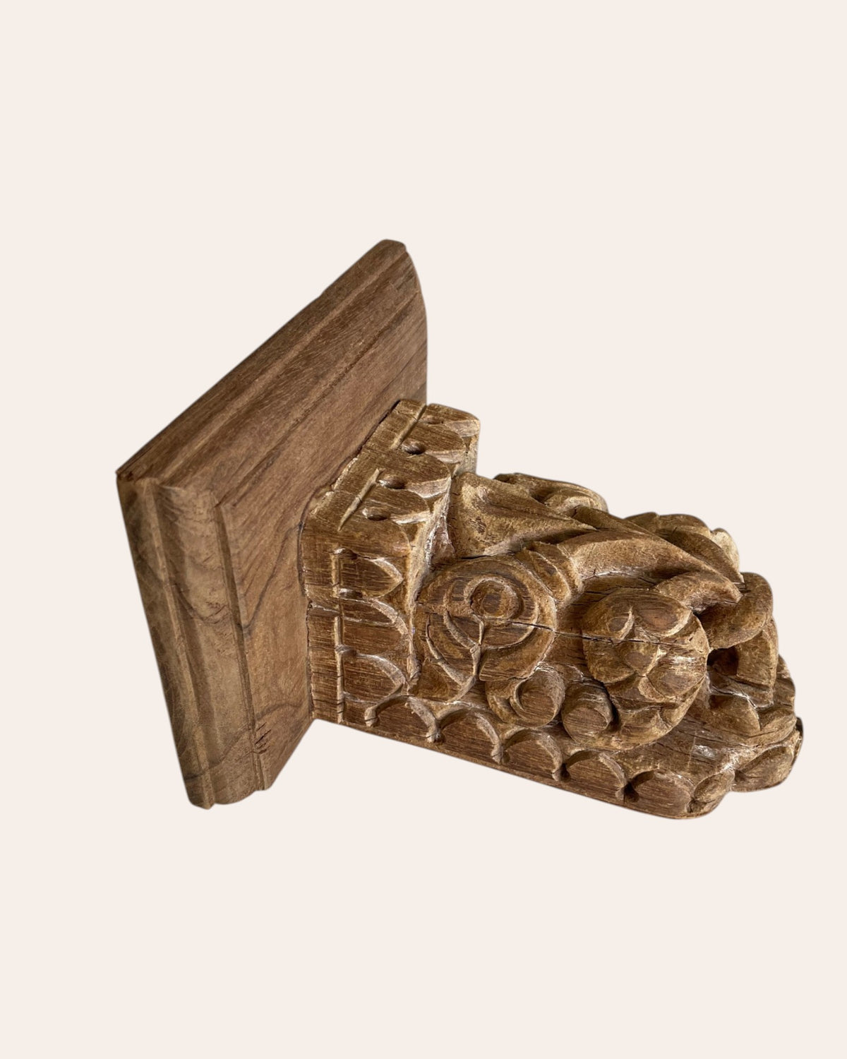 antique hand-carved floral wooden corbel wall shelf
