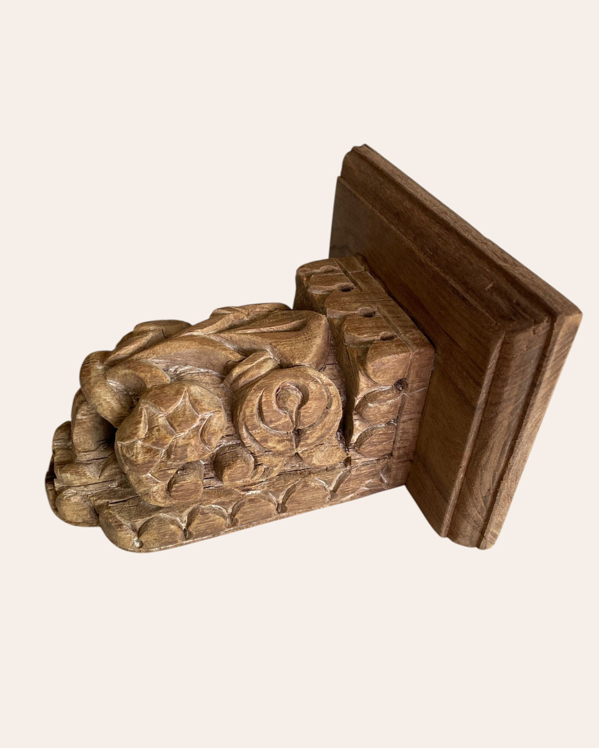 antique hand-carved floral wooden corbel wall shelf