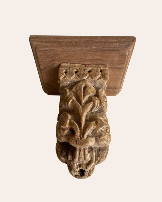 Antique Hand-Carved Floral Wooden Corbel Wall Shelf