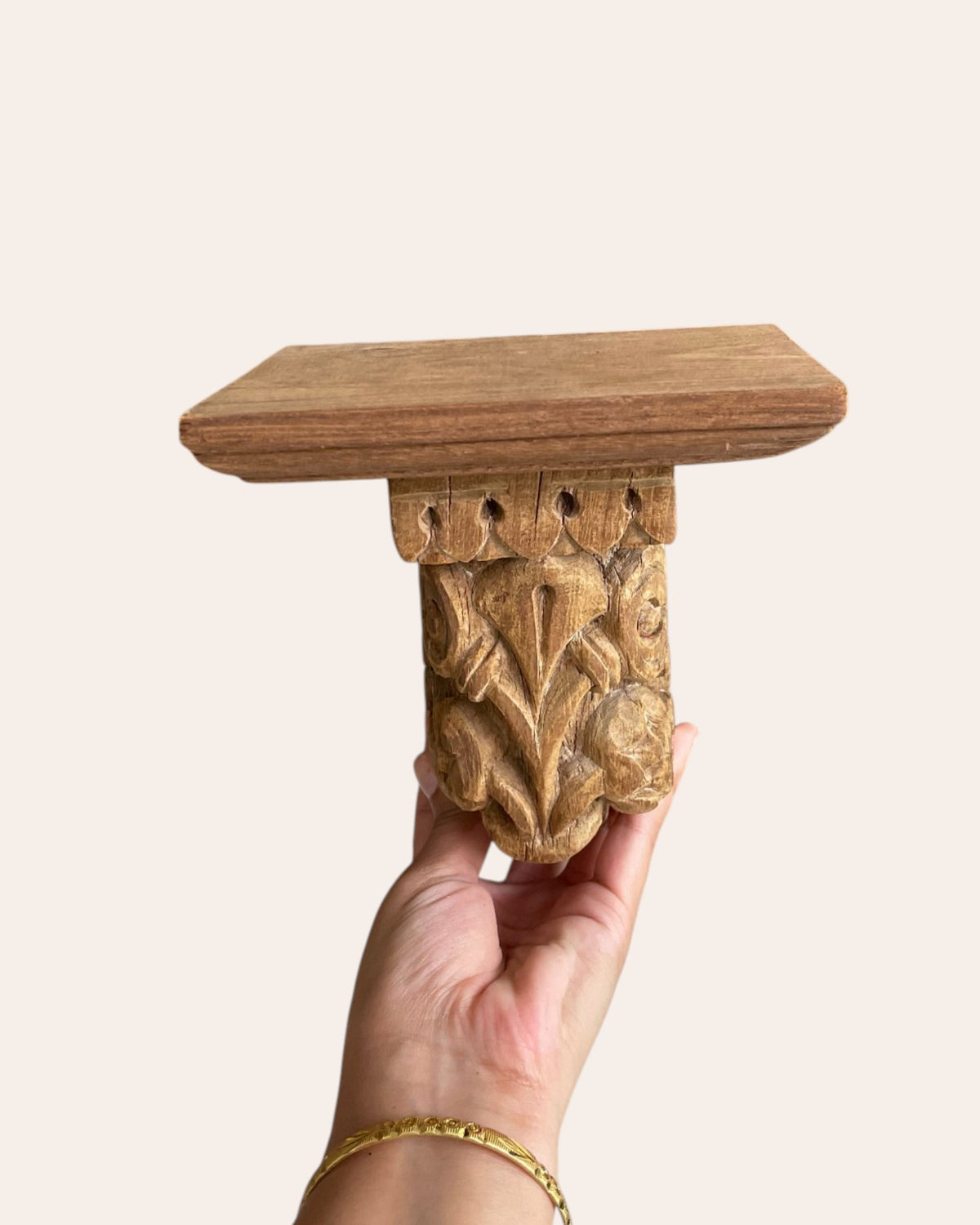 antique hand-carved floral wooden corbel wall shelf