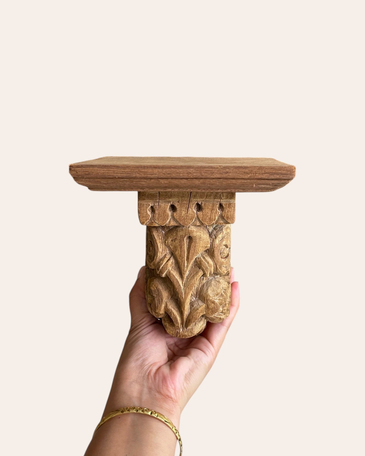 antique hand-carved floral wooden corbel wall shelf