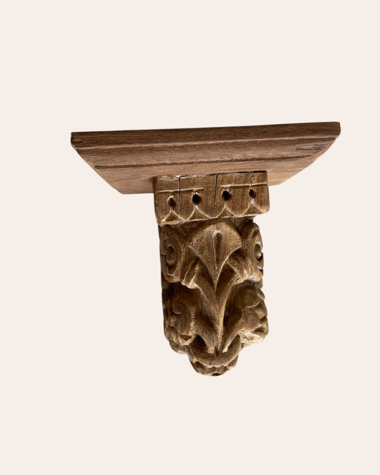 Antique Hand-Carved Floral Wooden Corbel Wall Shelf