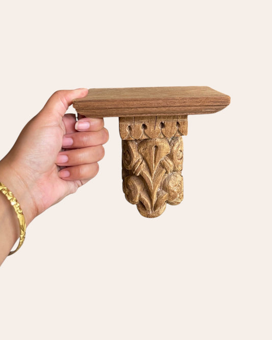 Antique Hand-Carved Floral Wooden Corbel Wall Shelf