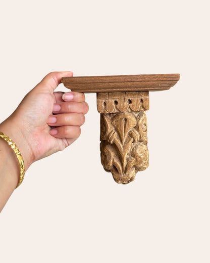 Antique Hand-Carved Floral Wooden Corbel Wall Shelf