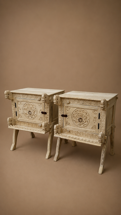 Royal Horse Motif Bedside Table Set of 2