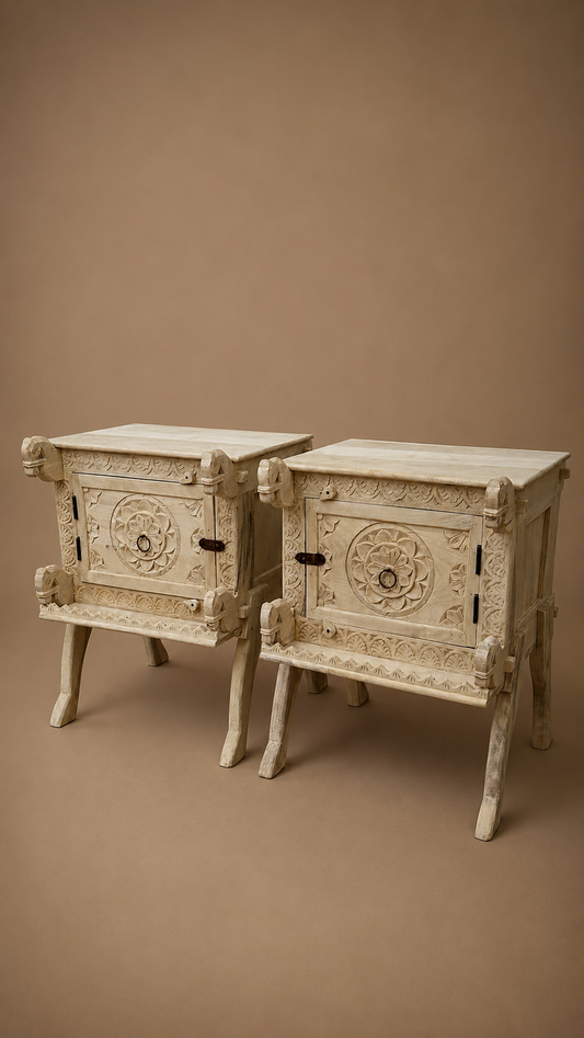 Royal Horse Motif Bedside Table Set of 2