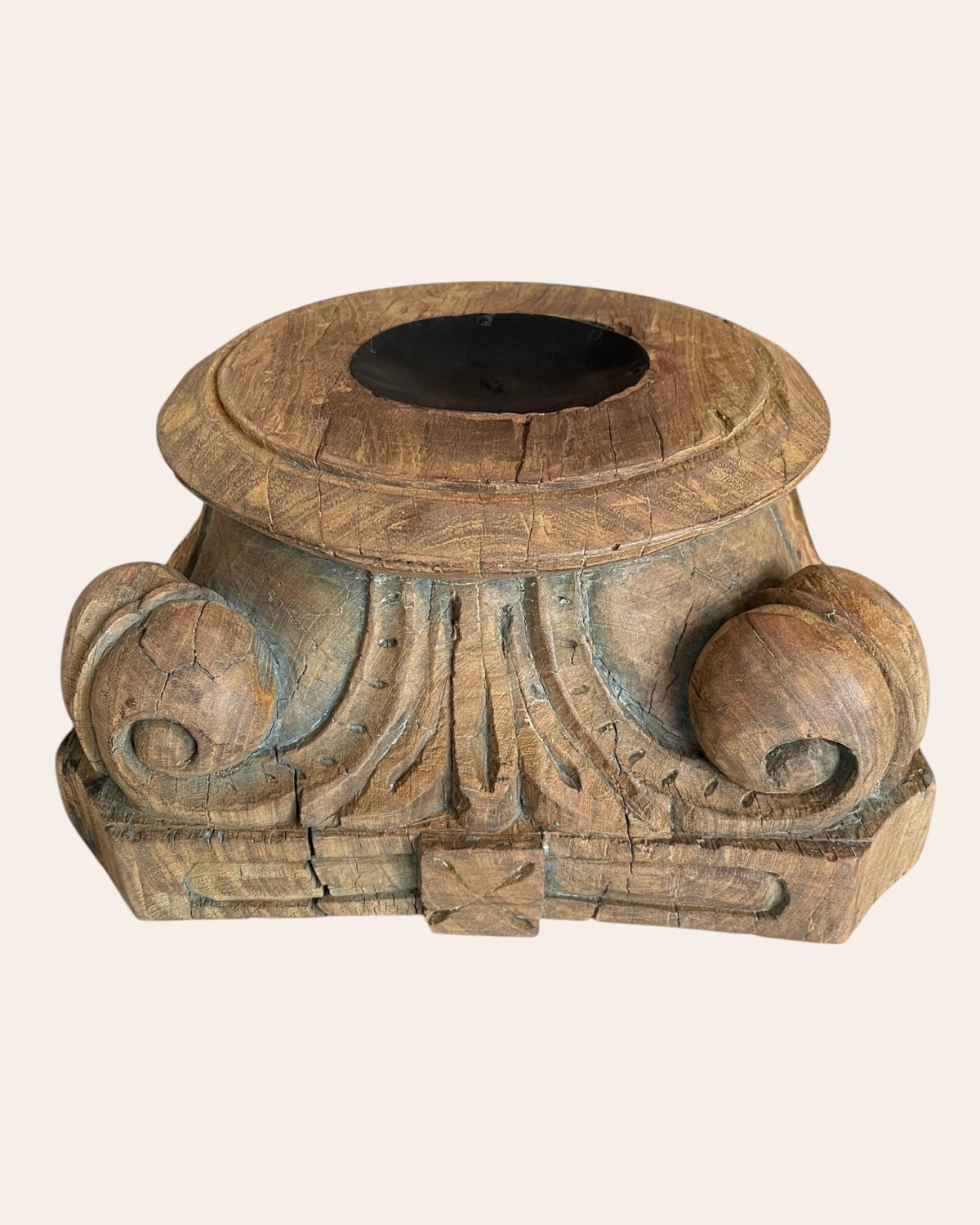antique hand-carved wood stand - diya / plant / statue