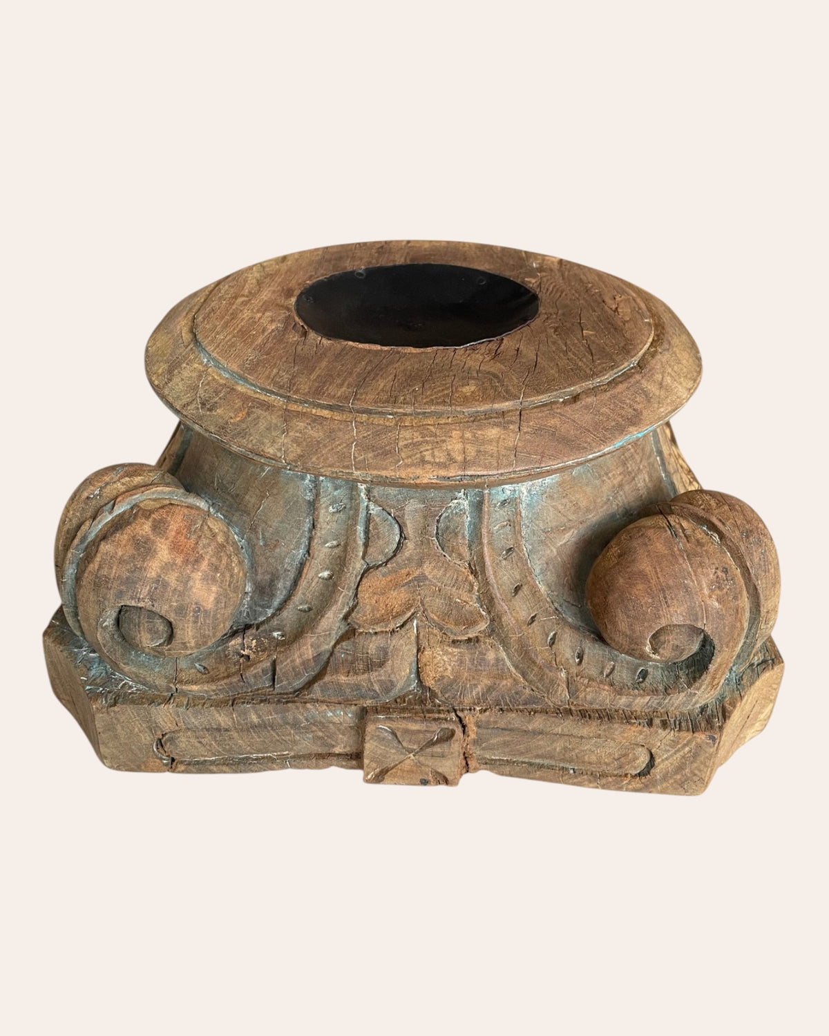 antique hand-carved wood stand - diya / plant / statue