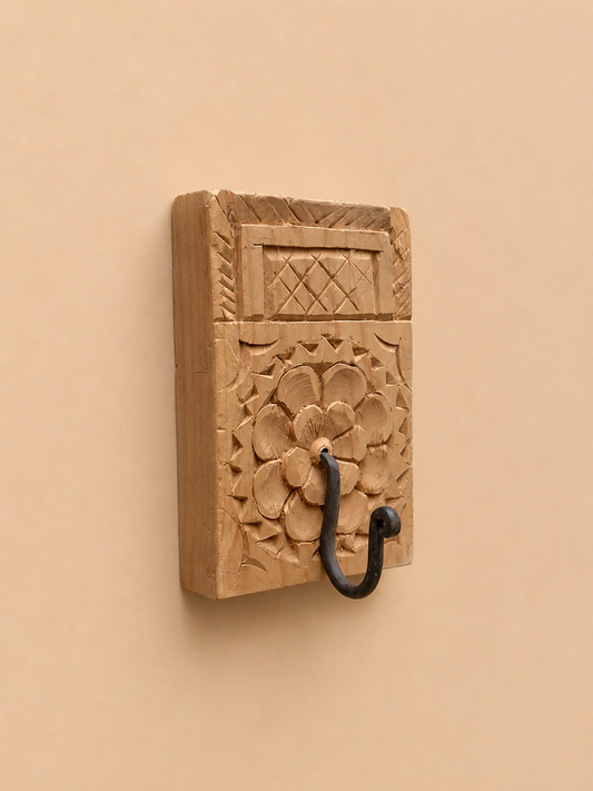 Handcrafted Floral Wooden Wall Hook Set of 2 – Natural & Bleach