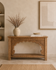 Vintage Hand-Carved Floral Teak Wood Console Table with Shelf
