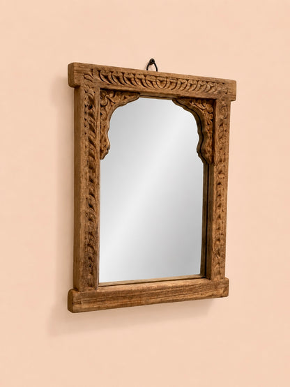 Vintage Hand-Carved Teak Wood Wall Hanging Mirror Frame