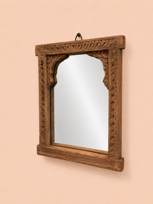 Vintage Hand-Carved Teak Wood Wall Hanging Mirror Frame