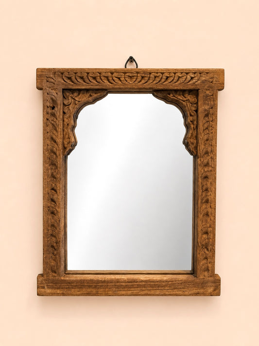 Vintage Hand-Carved Teak Wood Wall Hanging Mirror Frame
