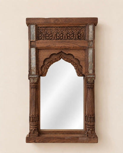 Heritage Temple Pillar Wall Mirror with Original Aged Glass