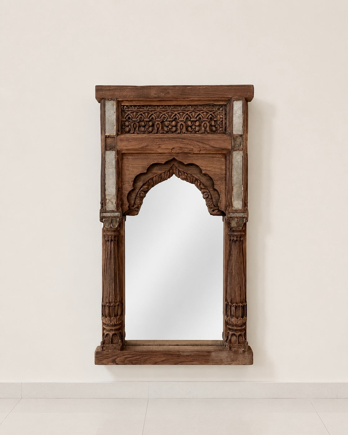 heritage temple pillar wall mirror with original aged glass