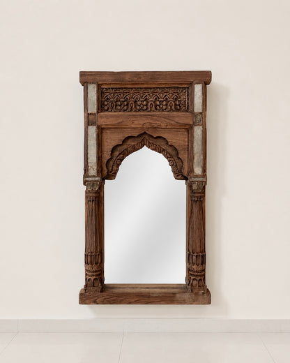 Heritage Temple Pillar Wall Mirror with Original Aged Glass