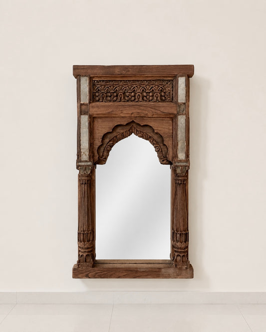Heritage Temple Pillar Wall Mirror with Original Aged Glass