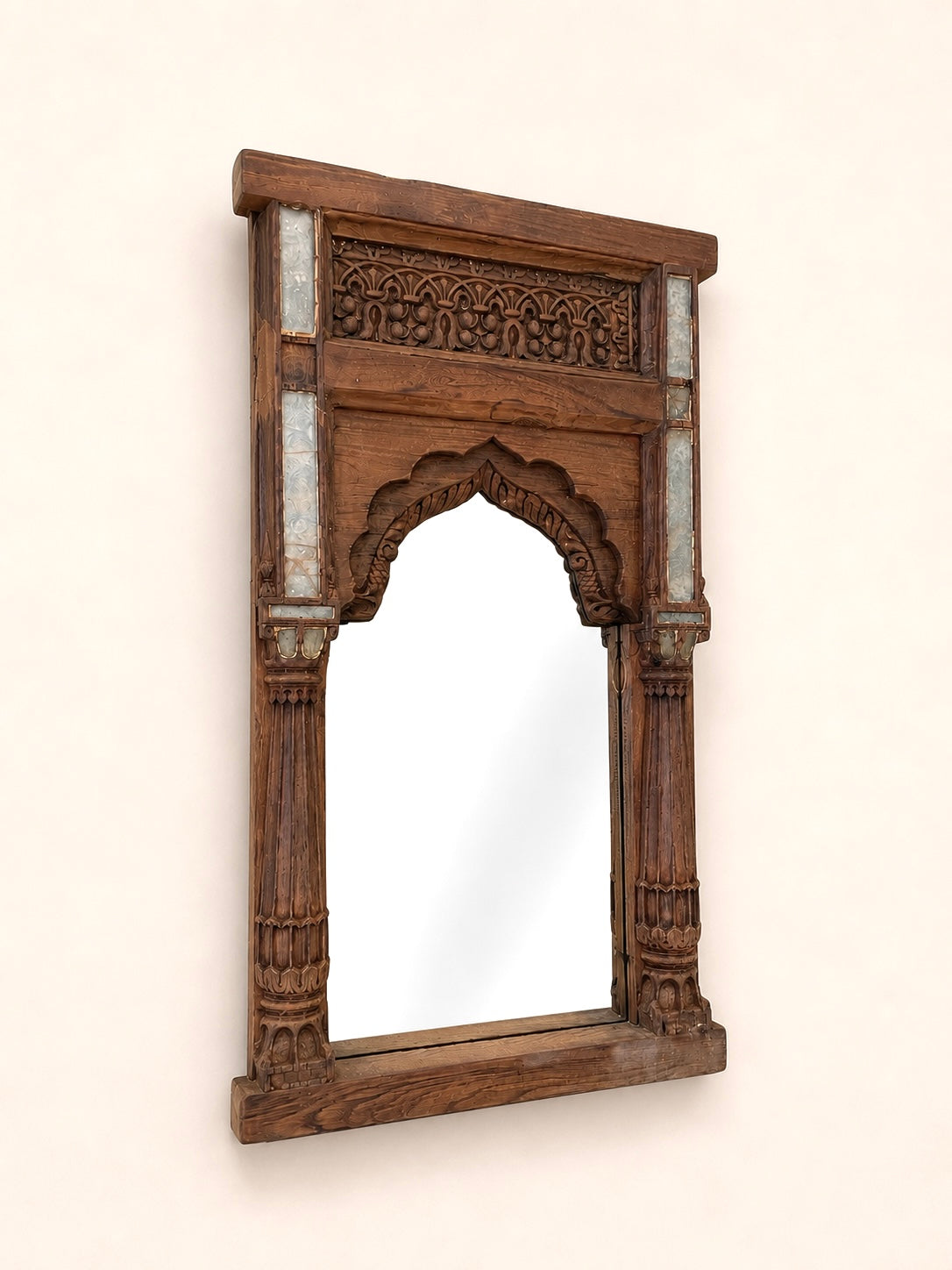 heritage temple pillar wall mirror with original aged glass
