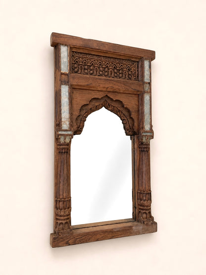 Heritage Temple Pillar Wall Mirror with Original Aged Glass