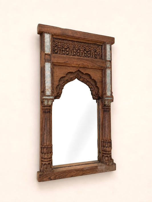 Heritage Temple Pillar Wall Mirror with Original Aged Glass