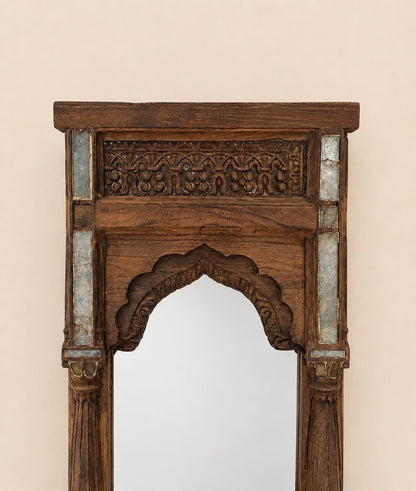 Heritage Temple Pillar Wall Mirror with Original Aged Glass