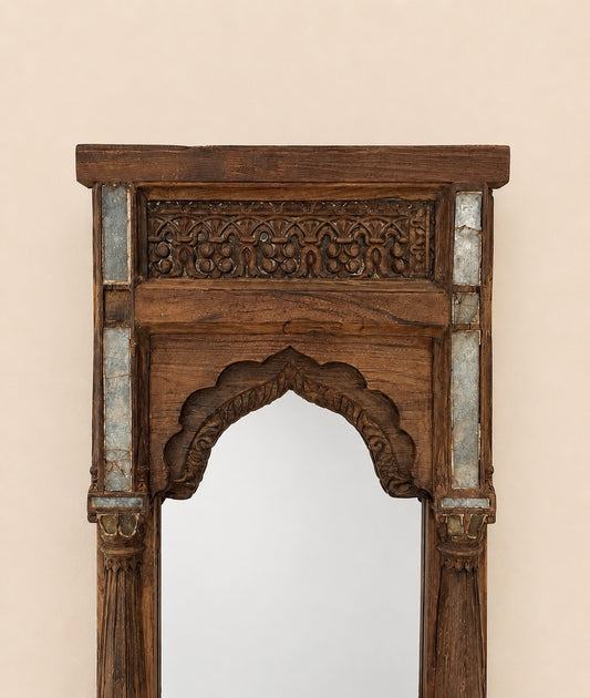 Heritage Temple Pillar Wall Mirror with Original Aged Glass