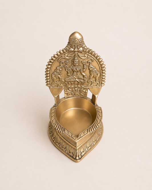 Vintage Brass Gajalakshmi Deepam & Decorative Accent Bowl