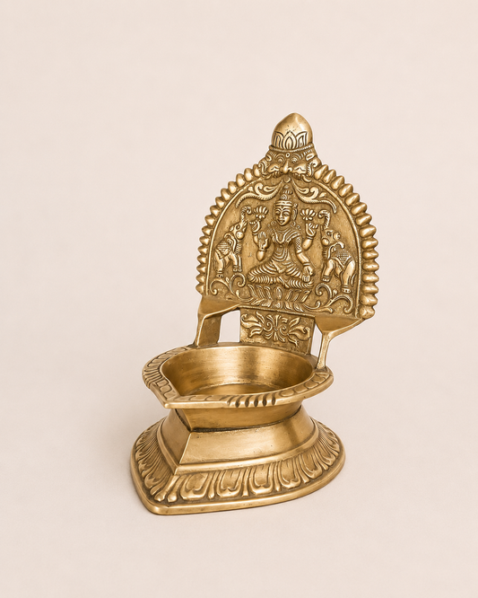 Vintage Brass Gajalakshmi Deepam & Decorative Accent Bowl