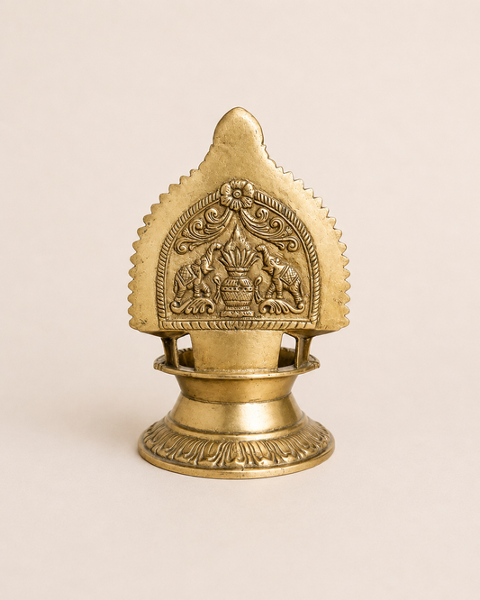 Vintage Brass Gajalakshmi Deepam & Decorative Accent Bowl
