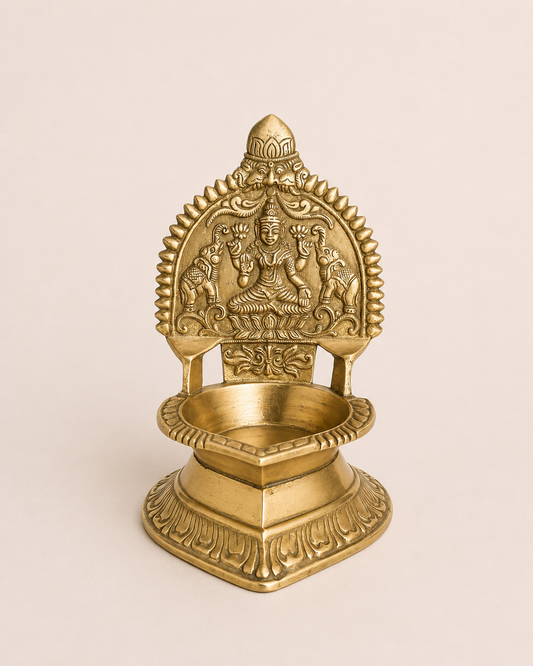 Vintage Brass Gajalakshmi Deepam & Decorative Accent Bowl