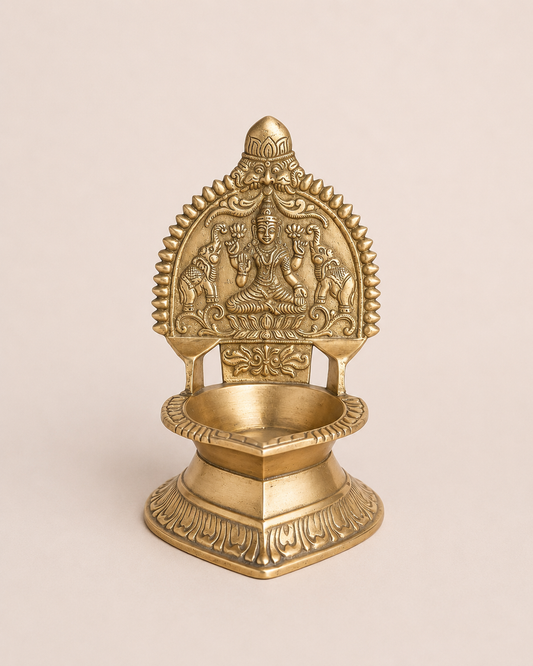 Vintage Brass Gajalakshmi Deepam & Decorative Accent Bowl