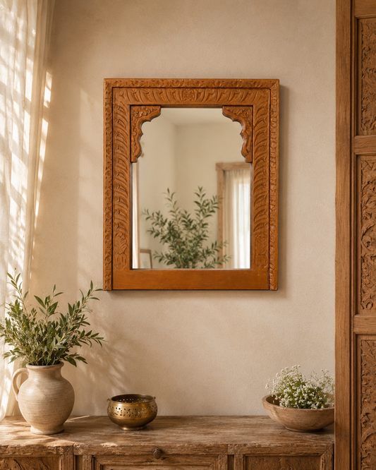 Handcrafted Carved Wooden Wall Mirror Frame