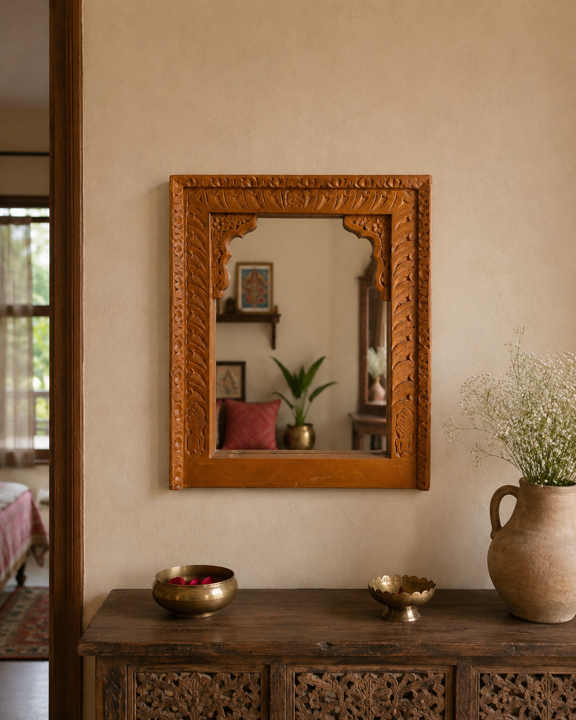 handcrafted carved wooden wall mirror frame