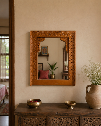 Handcrafted Carved Wooden Wall Mirror Frame