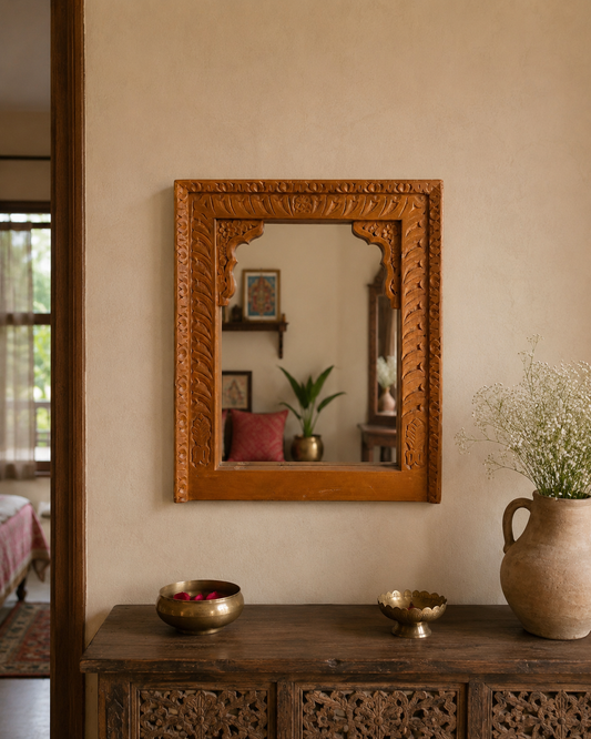 Handcrafted Carved Wooden Wall Mirror Frame