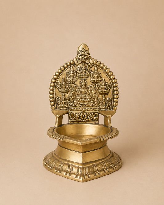 Handcrafted Ashta Lakshmi Brass Diya | Traditional Oil Lamp for Home Temple & Pooja